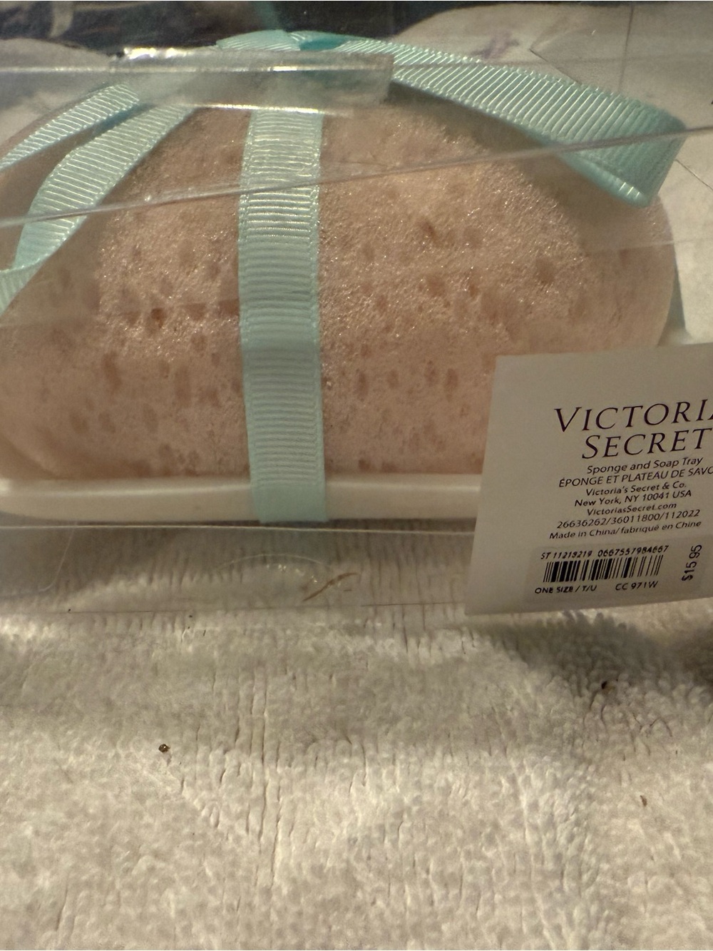 Victoria's Secret Pale Pink Bath Sponge with Mint Ribbon